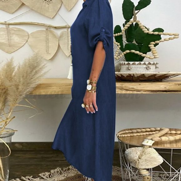 Women Loose Casual Plus Size Denim Dress - Picture 3 of 15